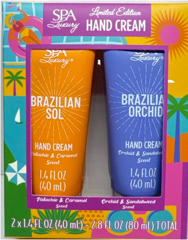 Limited Edition Hand Cream Set, Brazilian Sol Pistachio & Caramel and Brazilian Orchid Sandalwood Scents, 2 x 1.4 fl oz (2 Cream per Set)